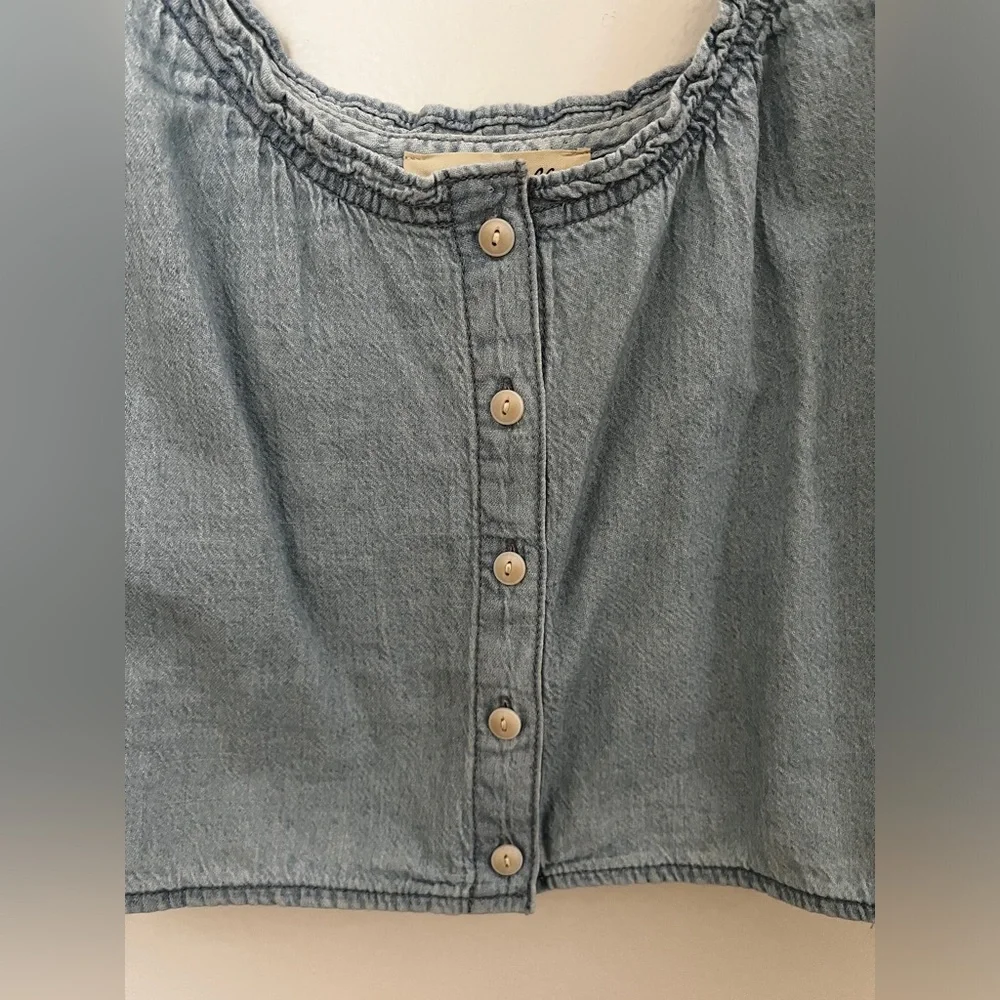 Denim Ruffled U-Neck Crop Top XL - Picture 5 of 8
